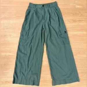 Madewell Linen Blend Wide Leg Cargo Pants Green Size 4 High Rise Lightweight